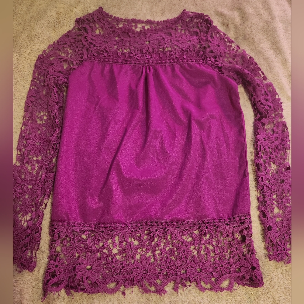 Crochet Lace Fuscia Purple Pink Top, Unbranded